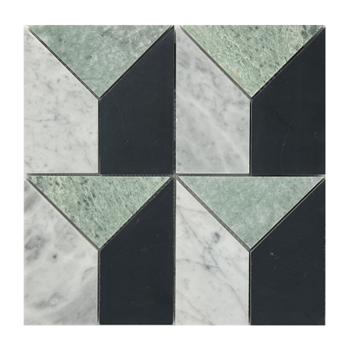 Mint Carrara and Nero Art Deco Marble Mosaic