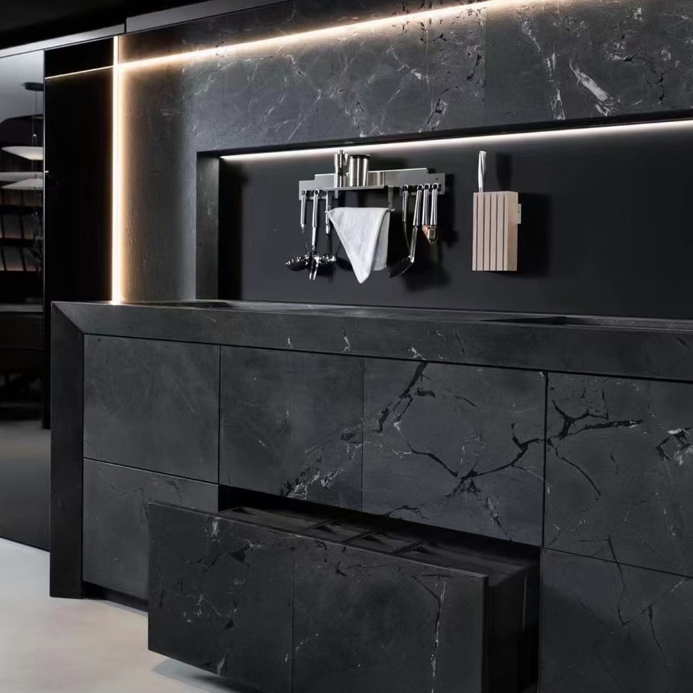 Black Q Quartzite Cabinets - RMS Marble