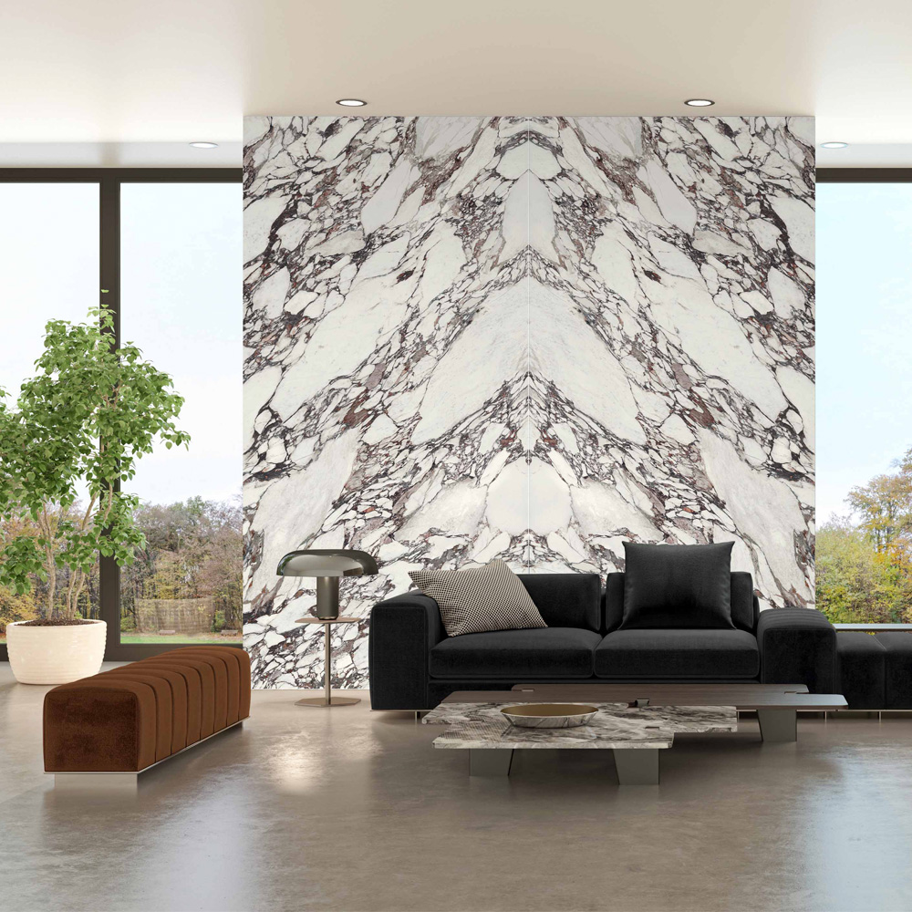 Arabescato Viola Porcelain Slabs on Wall - RMS Marble
